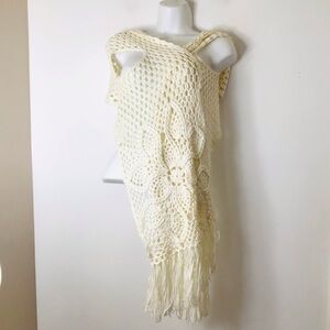 Soft Cream Crochet Fringe Wrap Scarf